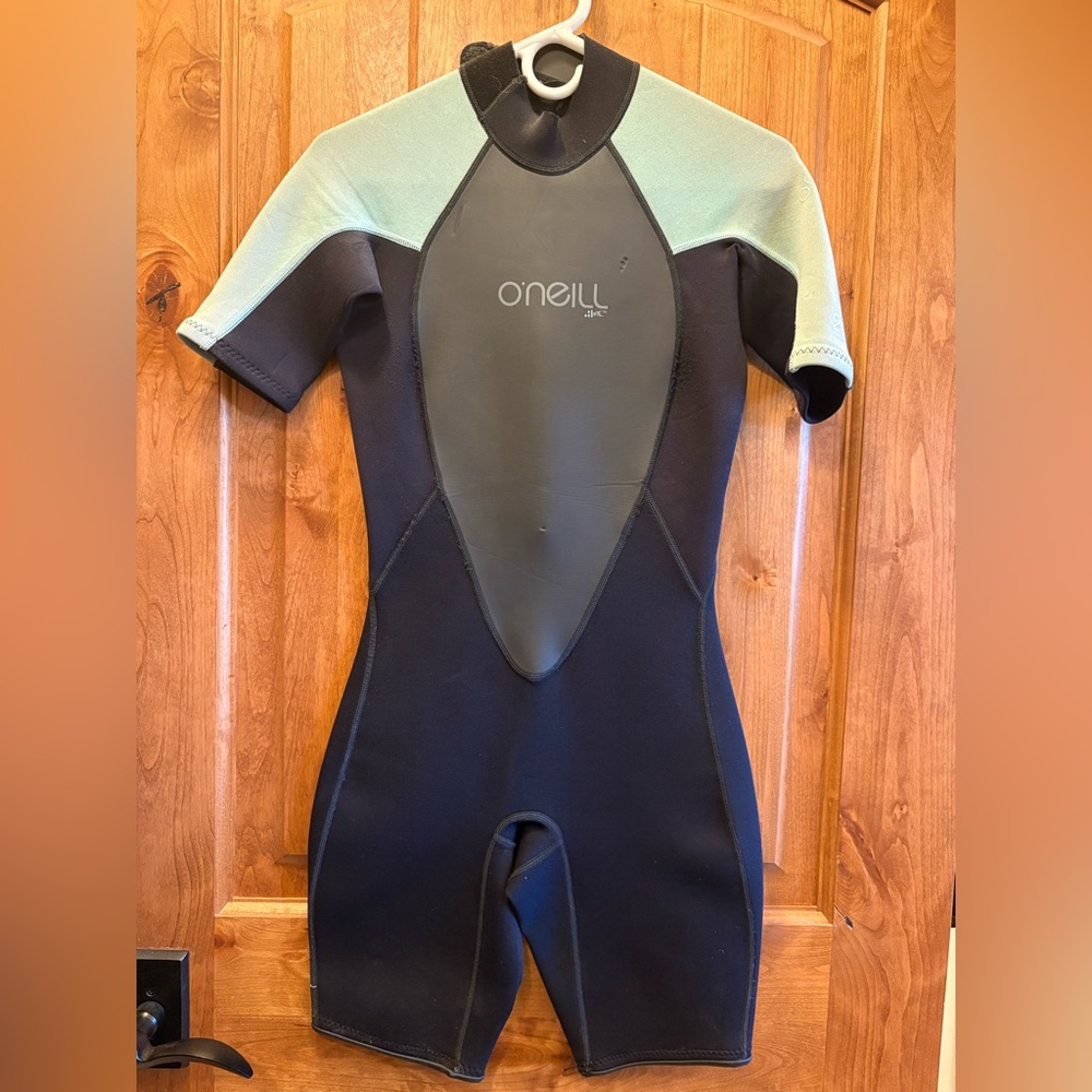 O'Neill Women's Short Sleeve Black and Mint Wetsuit